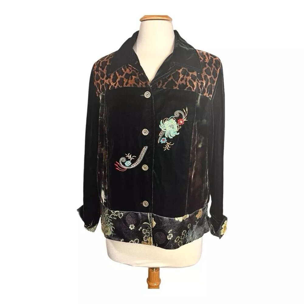 VTG White Stag Jacket Women S Velvet Velour Embroidered Kimono Cheetah Animal